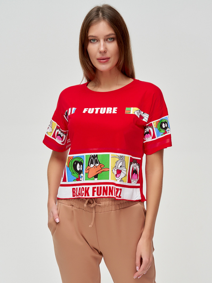 Купить оптом Топ футболка женская красного цвета 3951Kr в Екатеринбурге
