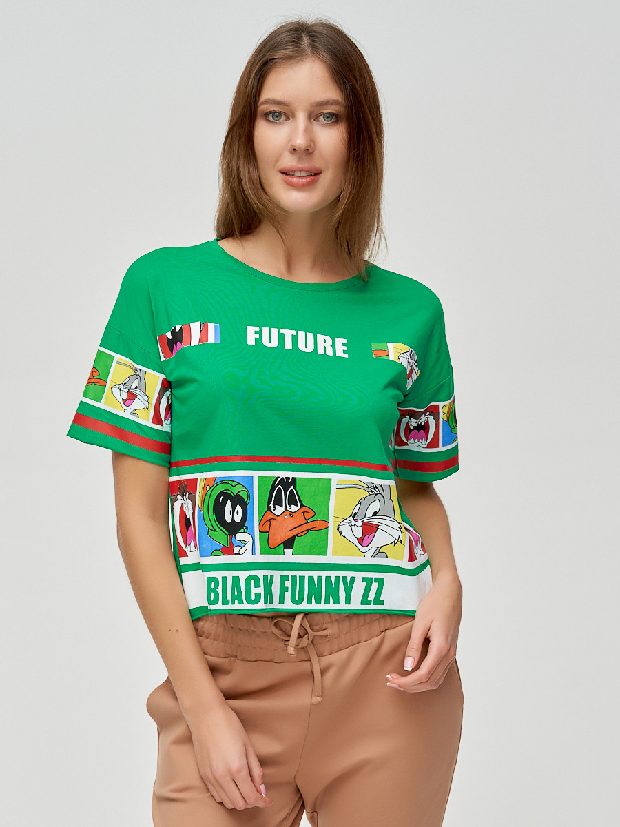 Купить оптом Топ футболка женская зеленого цвета 3951Z в Екатеринбурге