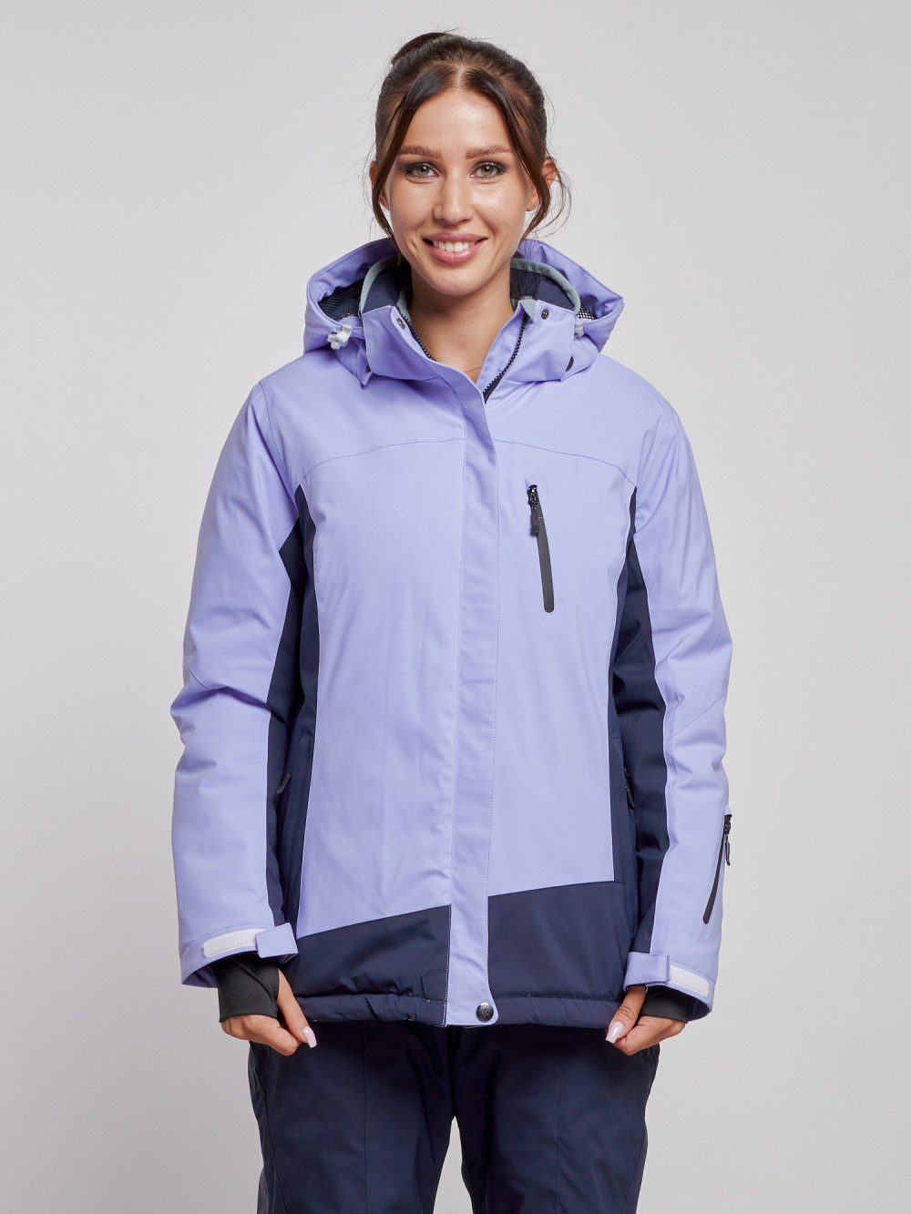 Купить оптом Горнолыжная куртка женская зимняя большого размера фиолетового цвета 3960F в Екатеринбурге