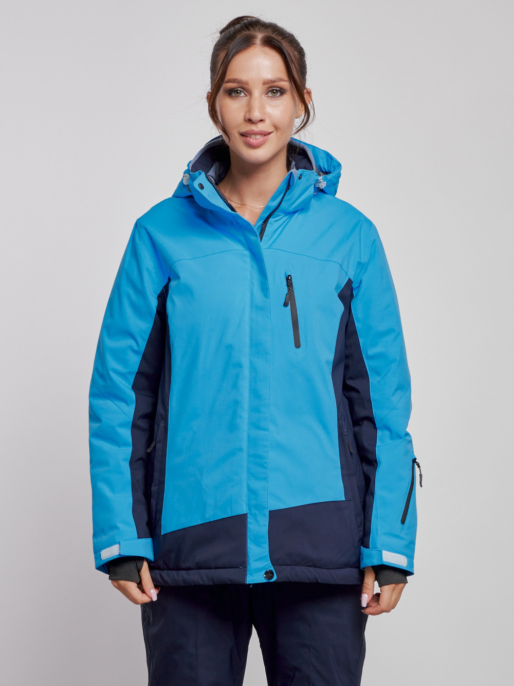 Купить оптом Горнолыжная куртка женская зимняя большого размера синего цвета 3960S в Екатеринбурге