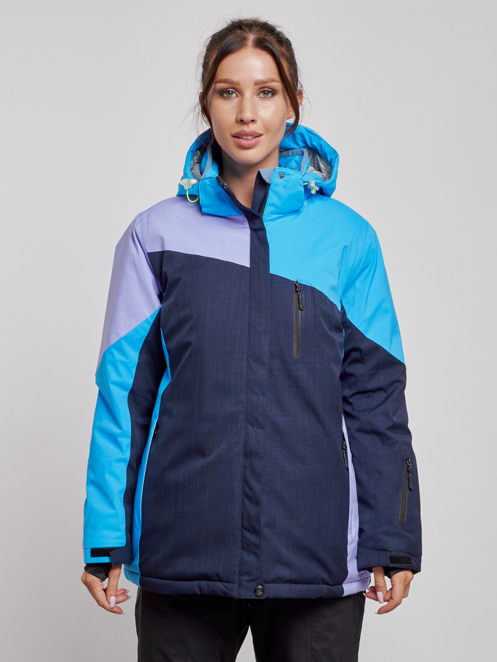 Купить оптом Горнолыжная куртка женская зимняя большого размера синего цвета 3963S в Екатеринбурге