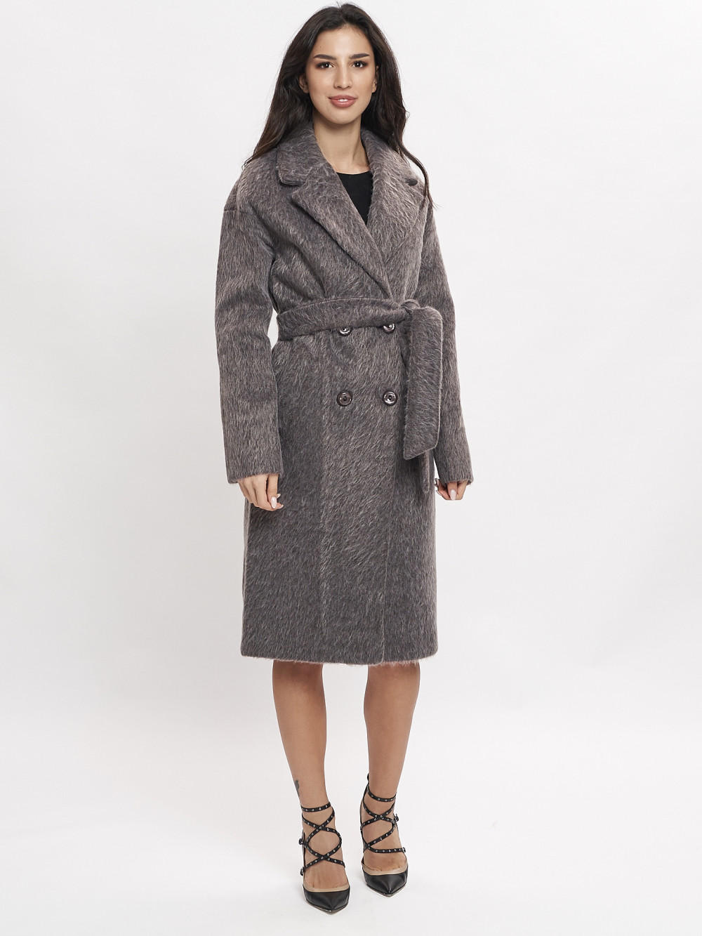 Купить оптом Пальто зимняя женская темно-серого цвета 42114TC в Екатеринбурге