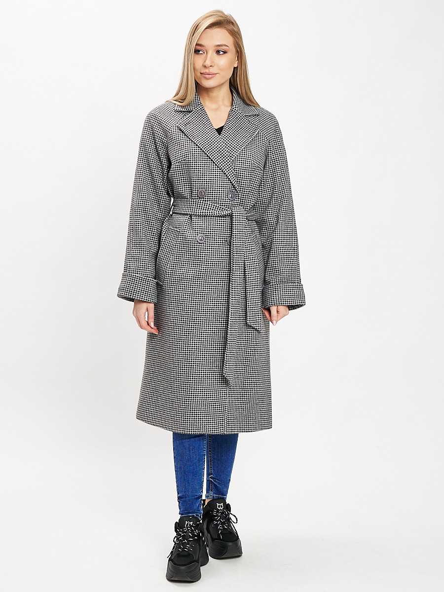 Купить оптом Пальто демисезонное серого цвета 42121Sr в Казани