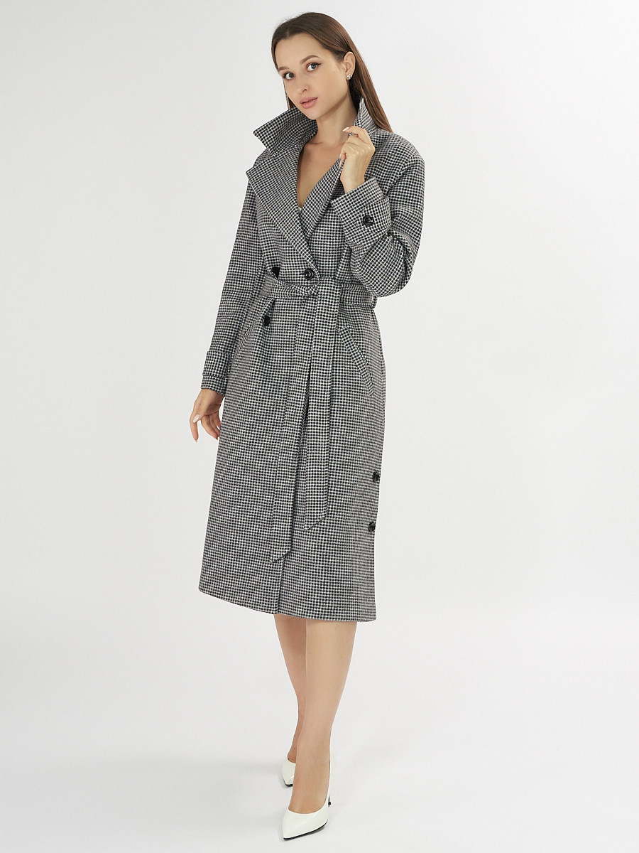 Купить оптом Пальто демисезонное серого цвета 42122Sr в Казани