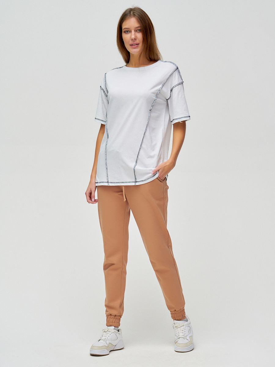 Купить оптом Женские футболки с вышивкой белого цвета 4309Bl в Екатеринбурге