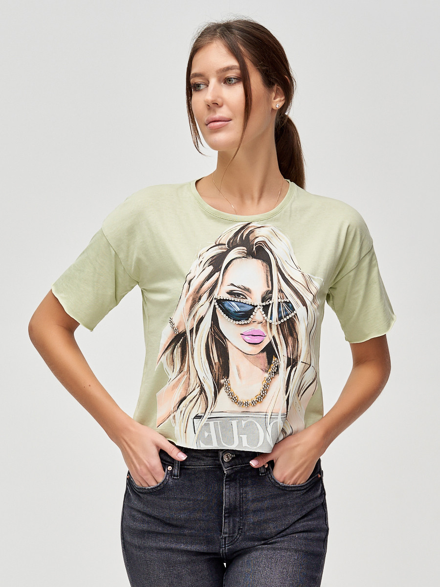 Купить оптом Топ футболка женская салатового цвета 4318Sl в Казани