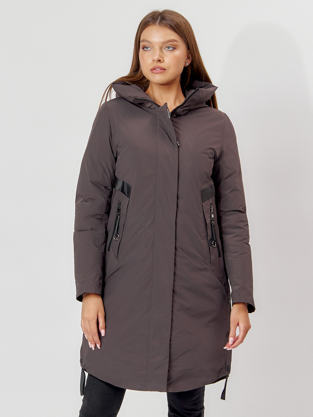 Купить оптом Пальто утепленное зимнее женское  темно-серого цвета 448882TC в Екатеринбурге