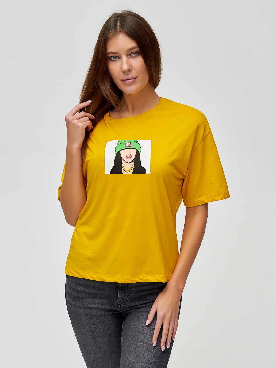 Купить оптом Женские футболки с принтом горчичного цвета 50003G в Казани