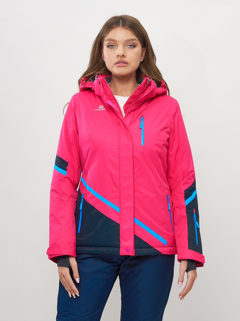 Купить оптом Горнолыжная куртка женская розового цвета 551911R в Казани