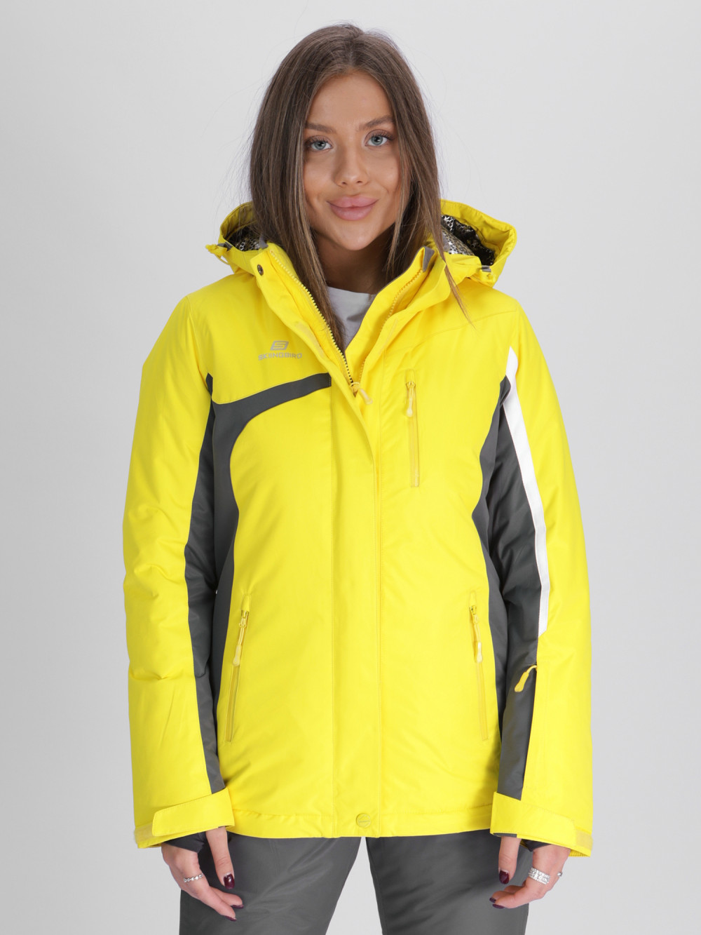Купить оптом Горнолыжная куртка женская желтого цвета 552001J в Екатеринбурге