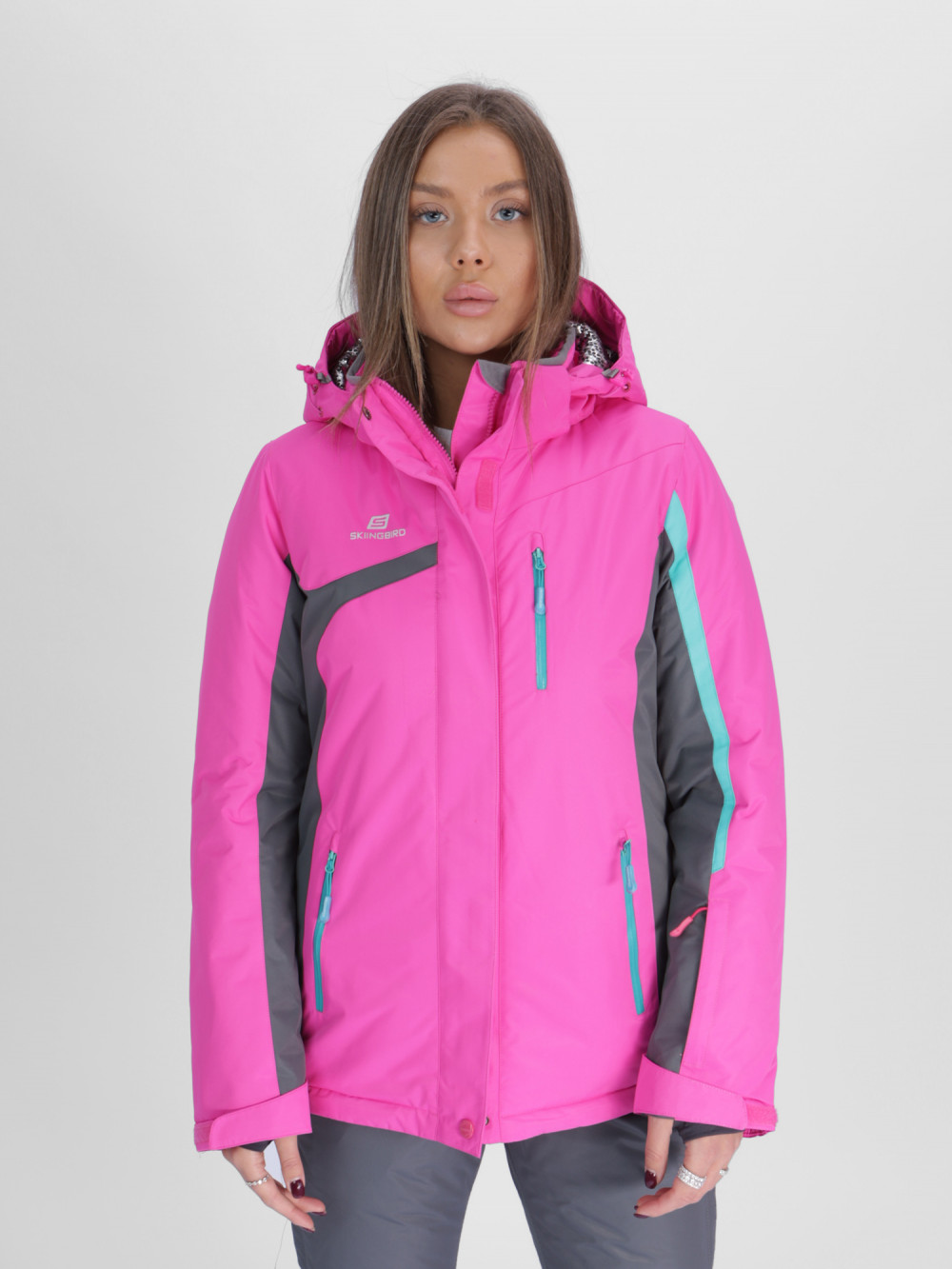 Купить оптом Горнолыжная куртка женская розового цвета 552001R в Екатеринбурге