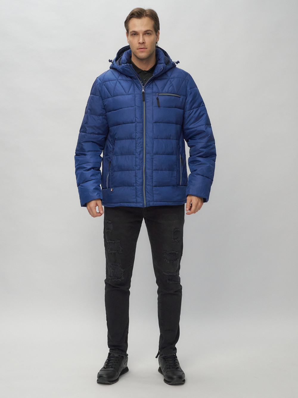 Купить оптом Куртка спортивная мужская с капюшоном синего цвета 62187S в Казани