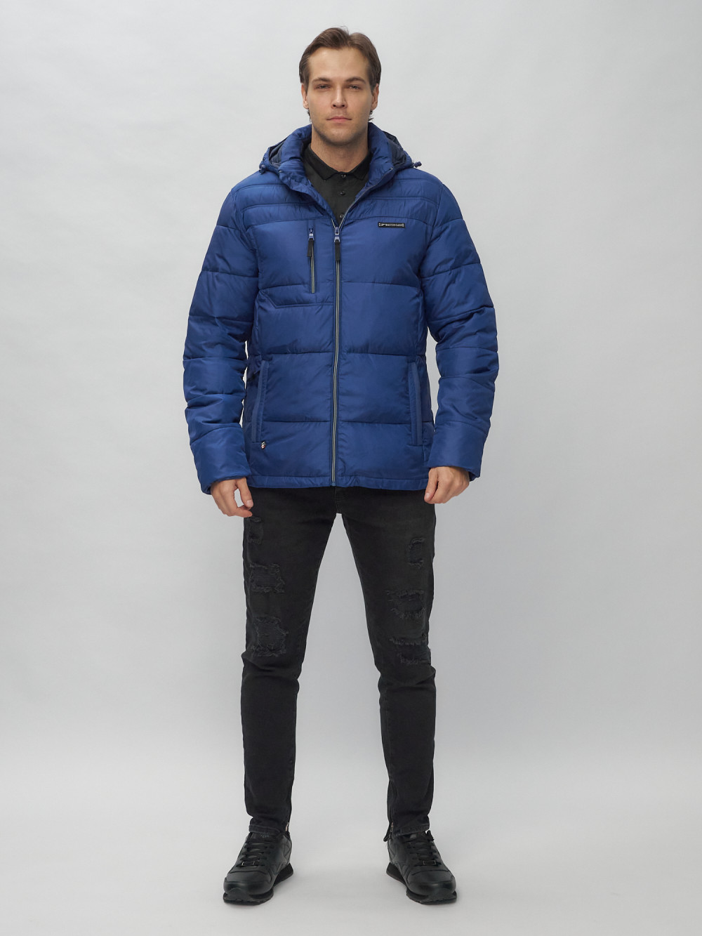 Купить оптом Куртка спортивная мужская с капюшоном синего цвета 62190S в Екатеринбурге