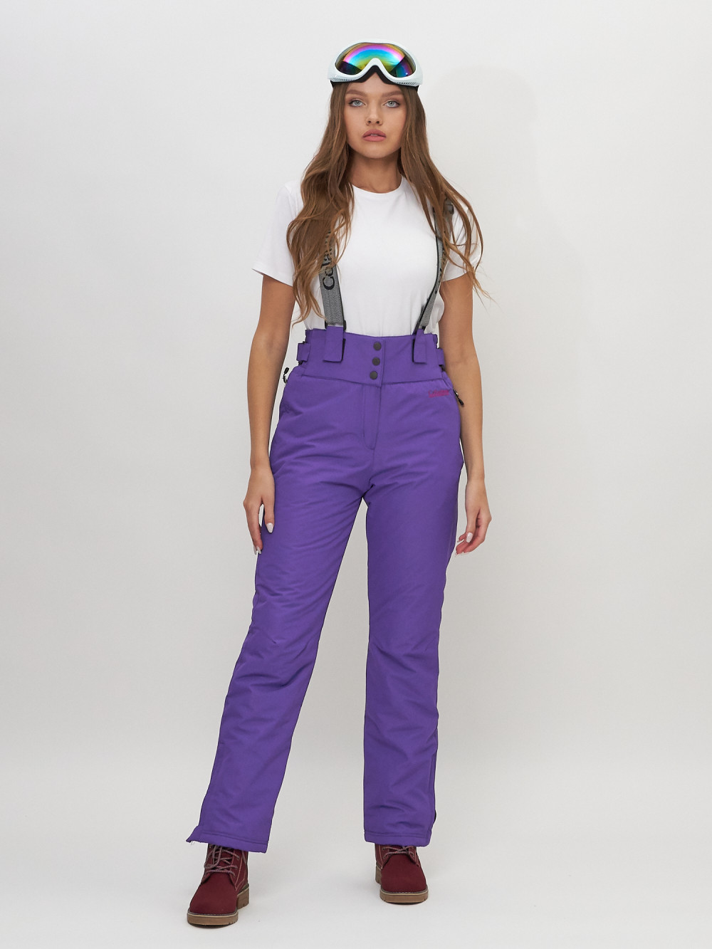 Купить оптом Полукомбинезон брюки горнолыжные женские фиолетового цвета 66215F в Екатеринбурге