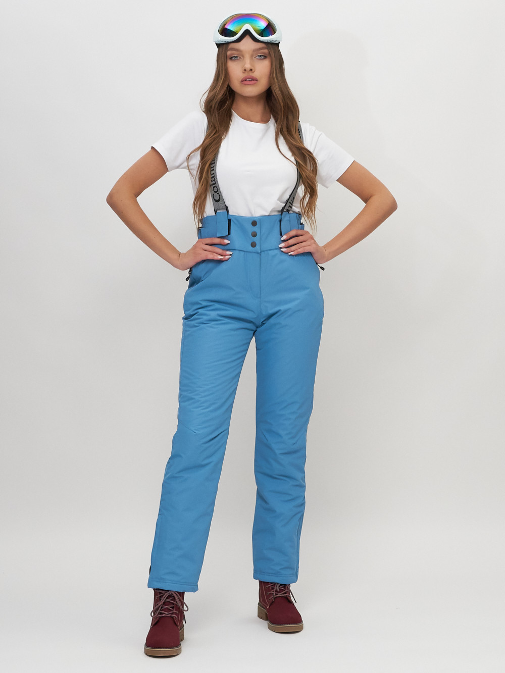 Купить оптом Полукомбинезон брюки горнолыжные женские голубого цвета 66215Gl в Екатеринбурге