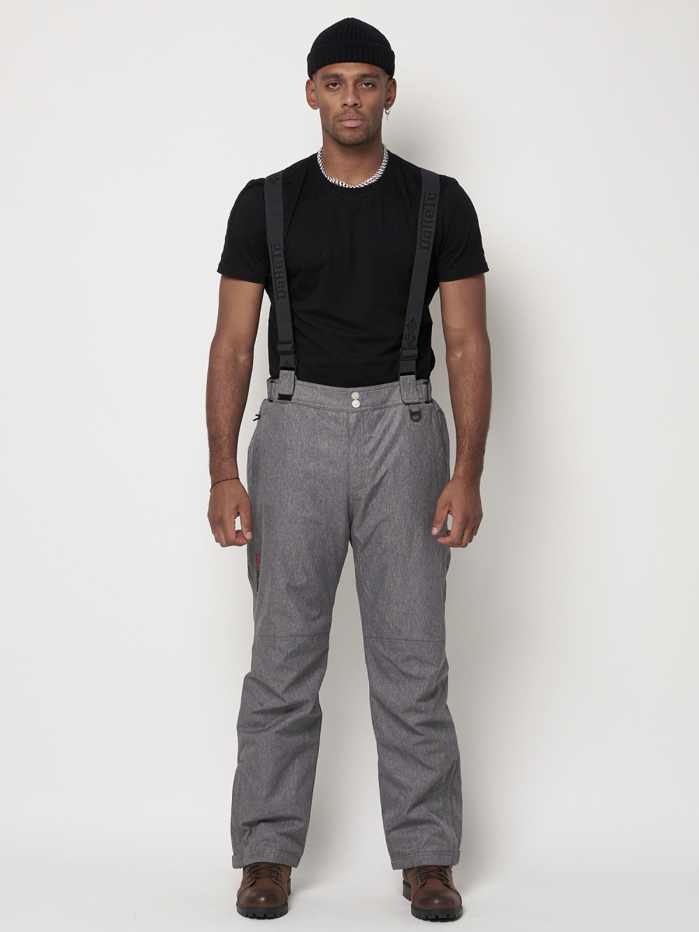 Купить оптом Полукомбинезон брюки горнолыжные мужские серого цвета 66357Sr в Казани