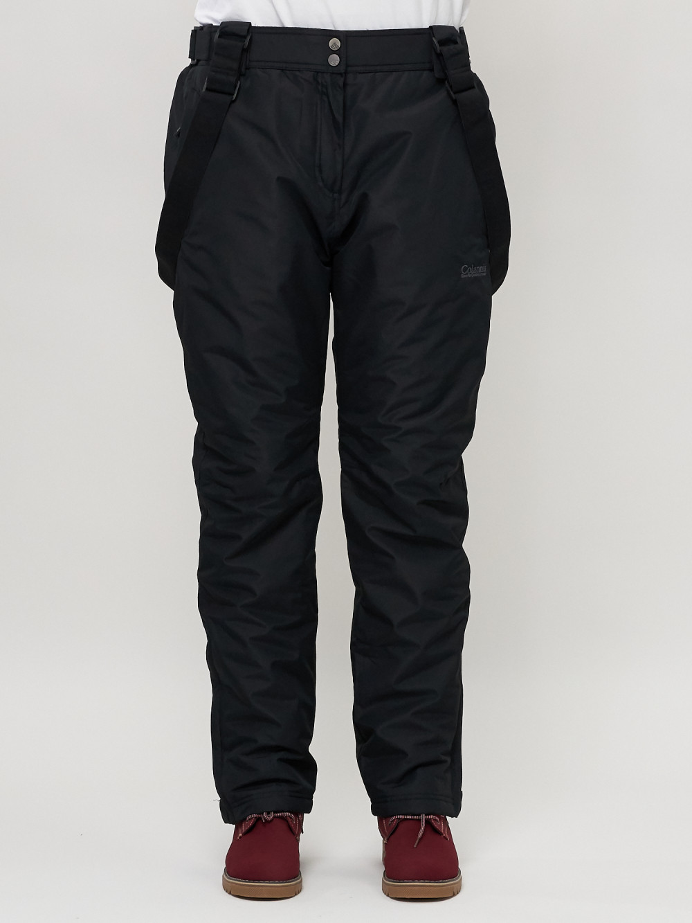 Купить оптом Полукомбинезон брюки горнолыжные женские big size черного цвета 66413Ch в Екатеринбурге