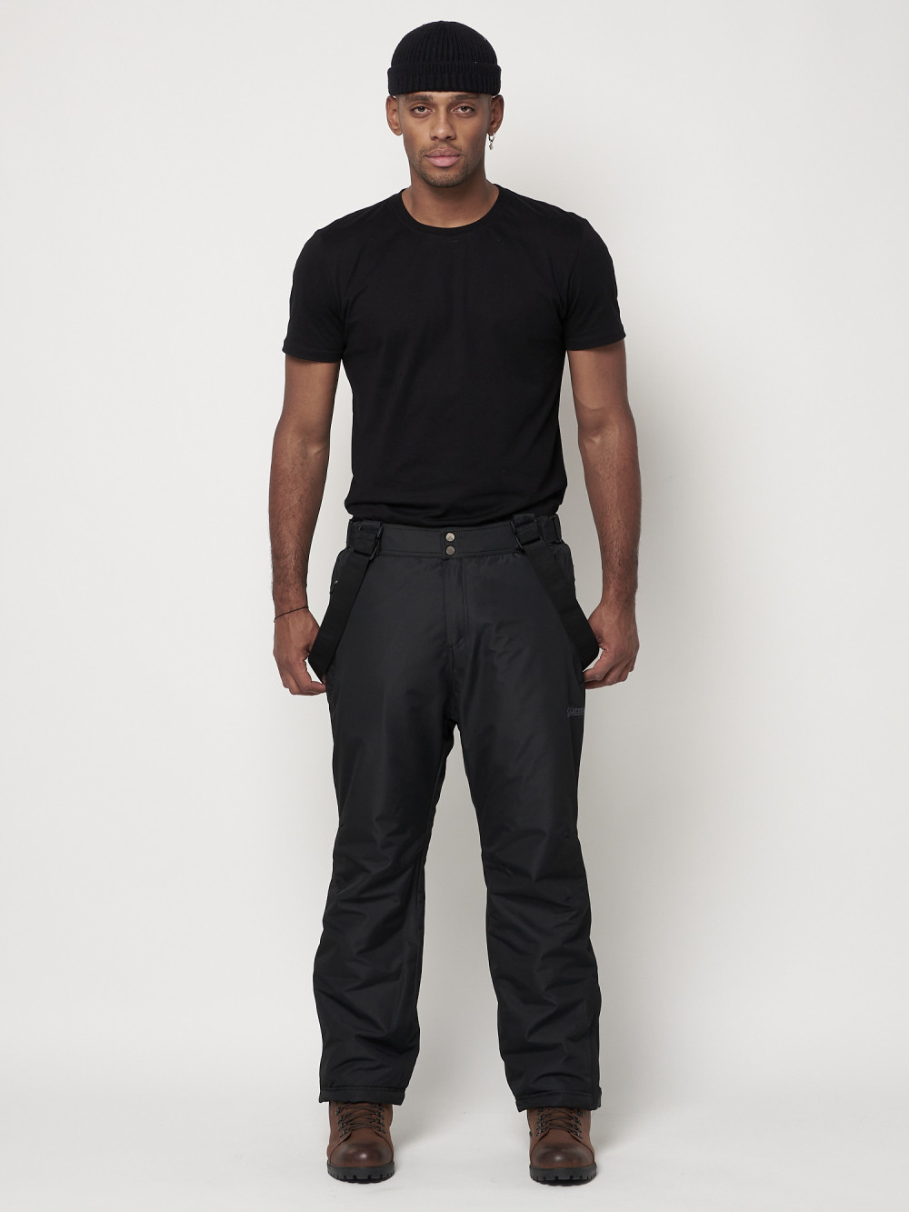 Купить оптом Полукомбинезон брюки горнолыжные мужские черного цвета 66414Ch в Казани
