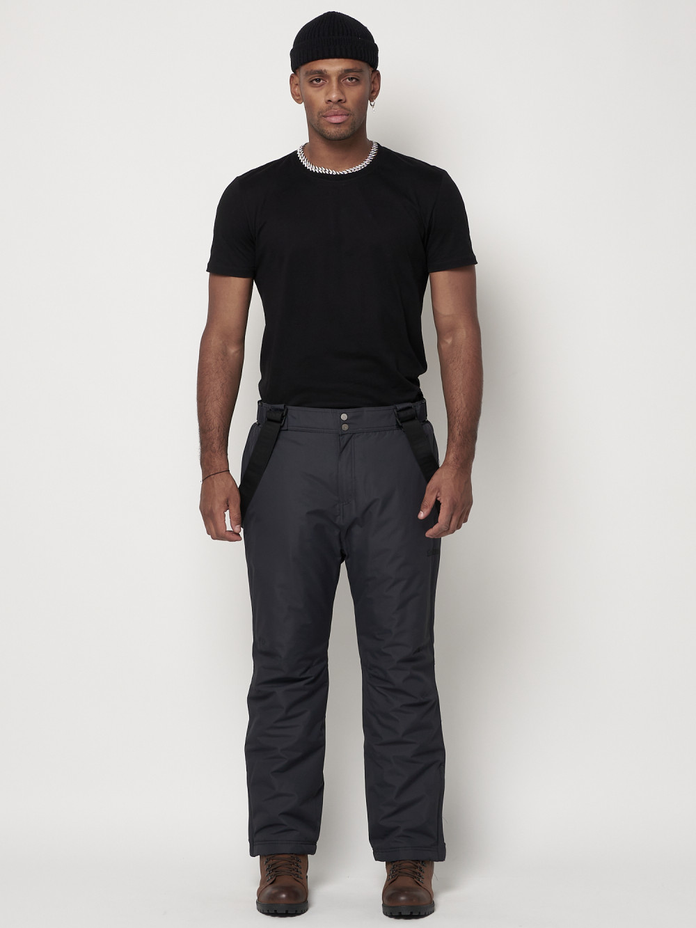 Купить оптом Полукомбинезон брюки горнолыжные мужские темно-серого цвета 66414TC в Екатеринбурге