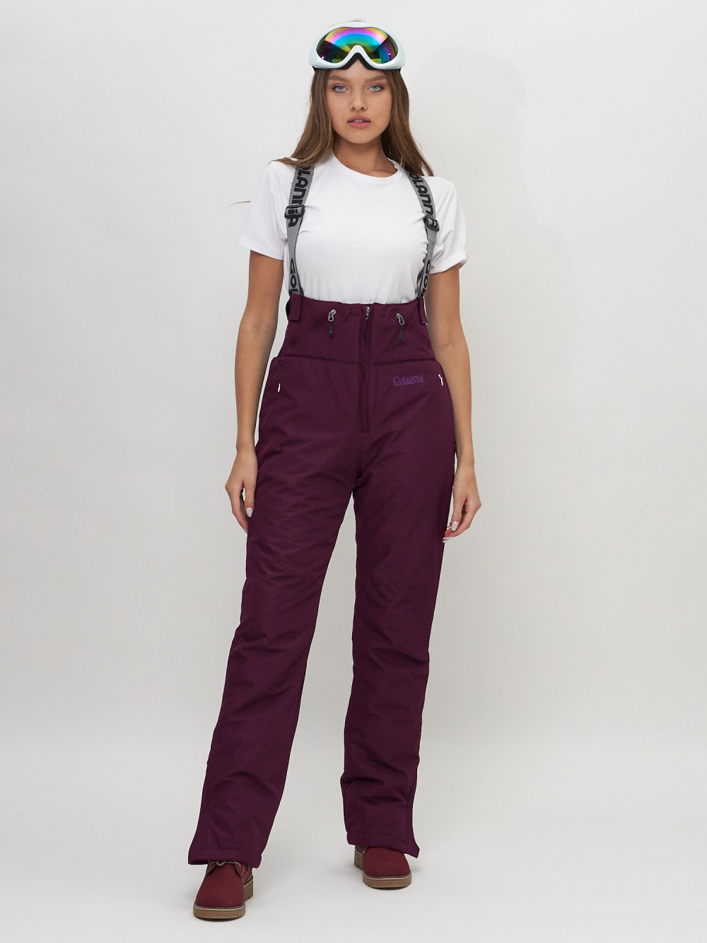 Купить оптом Полукомбинезон брюки горнолыжные женские темно-фиолетового цвета 66789TF в Казани