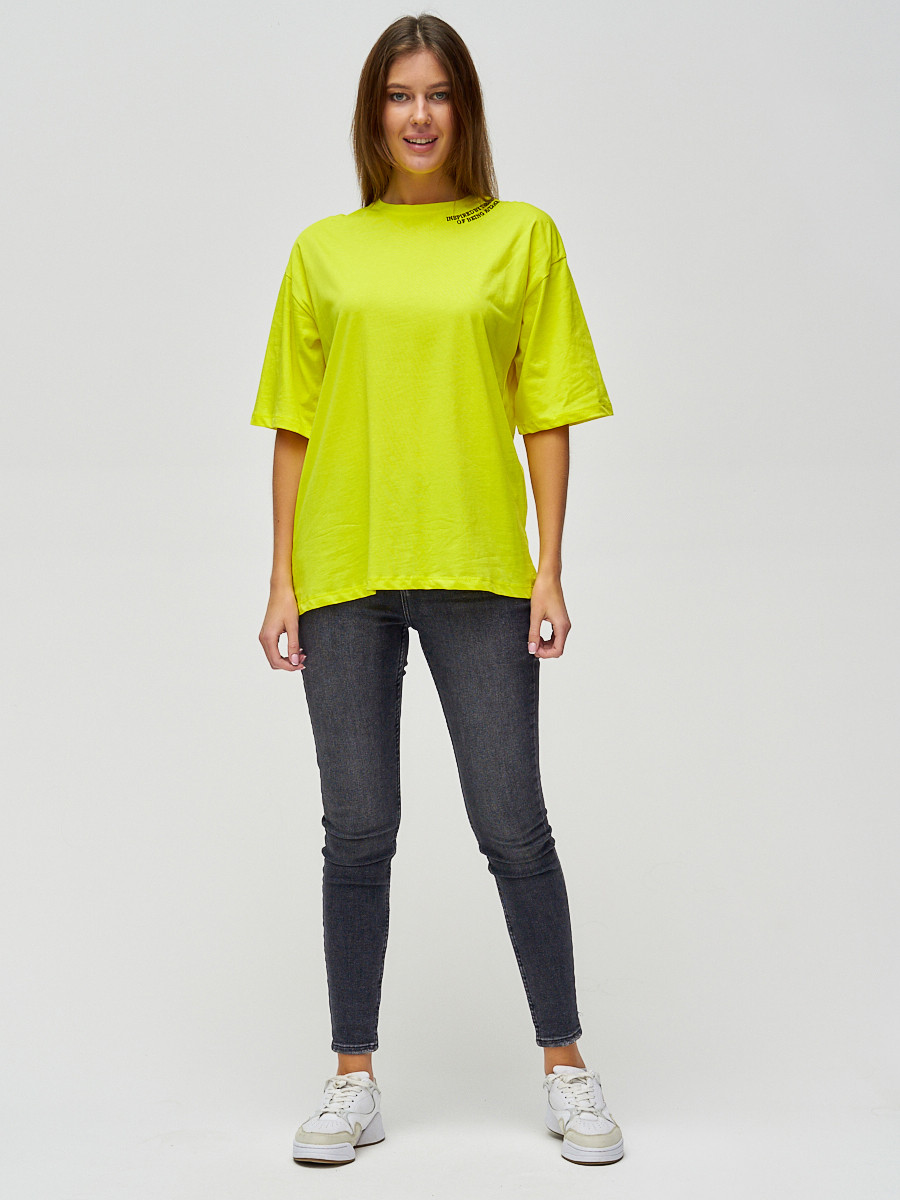 Купить оптом Женские футболки с надписями желтого цвета 76013J в Екатеринбурге