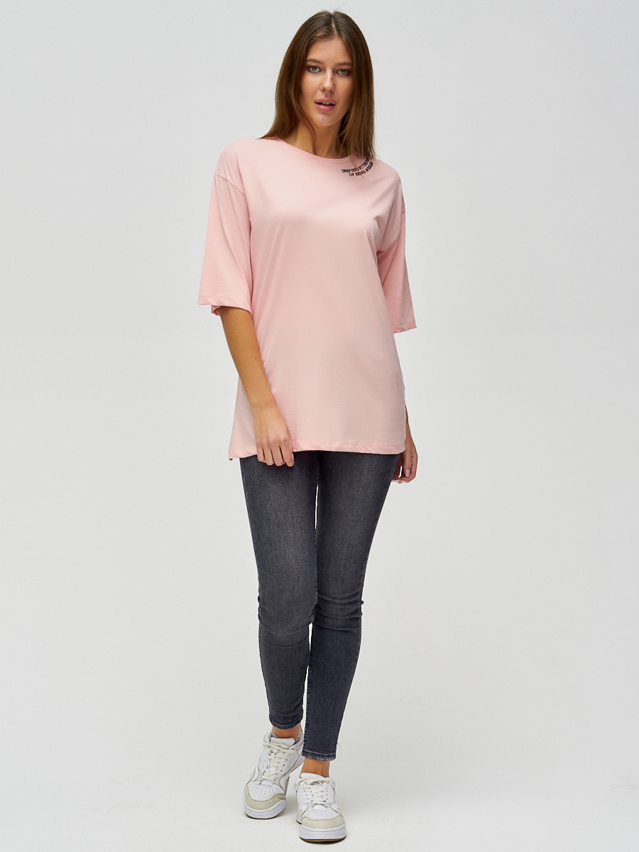 Купить оптом Женские футболки с надписями розового цвета 76013R в Екатеринбурге