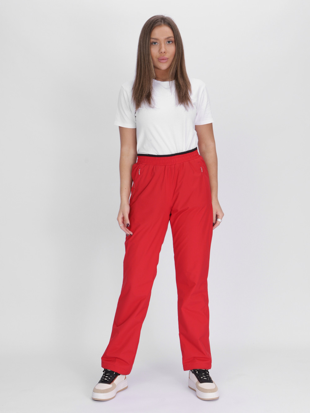 Купить оптом Утепленные спортивные брюки женские красного цвета 88149Kr в Екатеринбурге