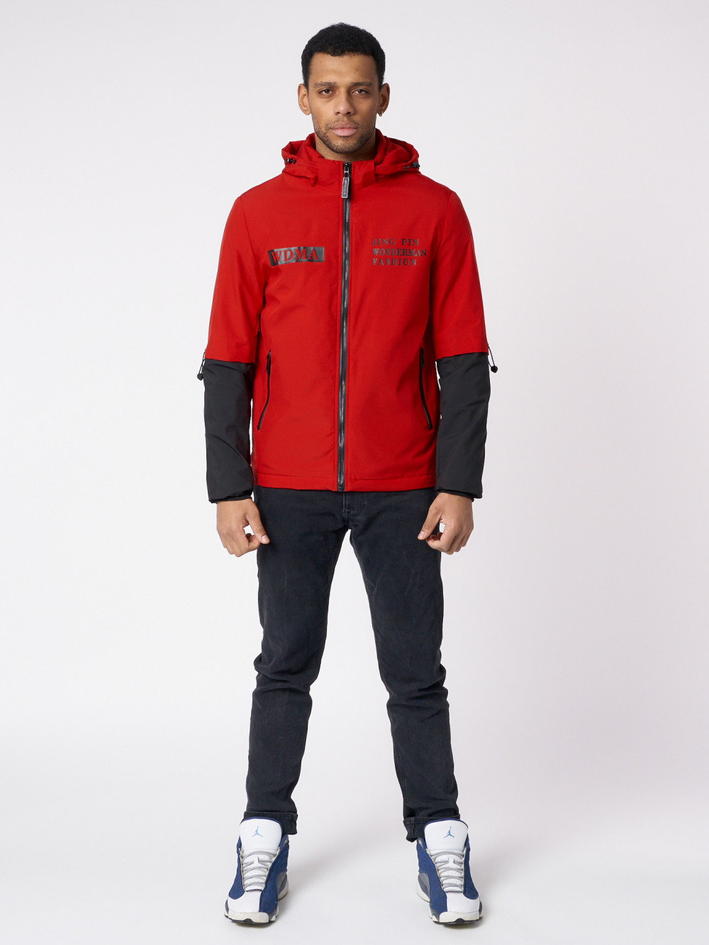 Купить оптом Куртка мужская с капюшоном красного цвета 88601Kr в Екатеринбурге
