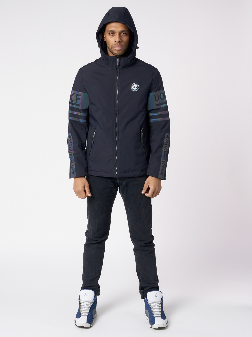 Купить оптом Куртка мужская с капюшоном темно-синего цвета 88602TS в Екатеринбурге
