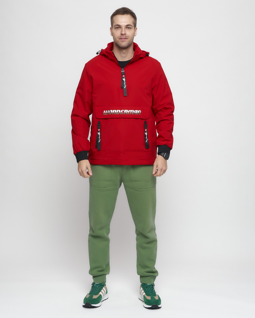 Купить оптом Куртка-анорак спортивная мужская красного цвета 88620Kr в Екатеринбурге