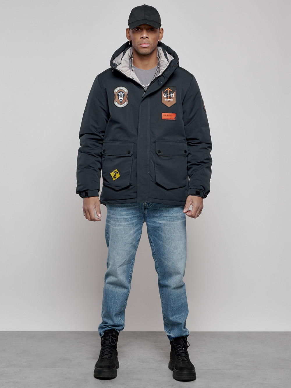Купить оптом Куртка мужская зимняя с капюшоном молодежная темно-синего цвета 88917TS в Екатеринбурге