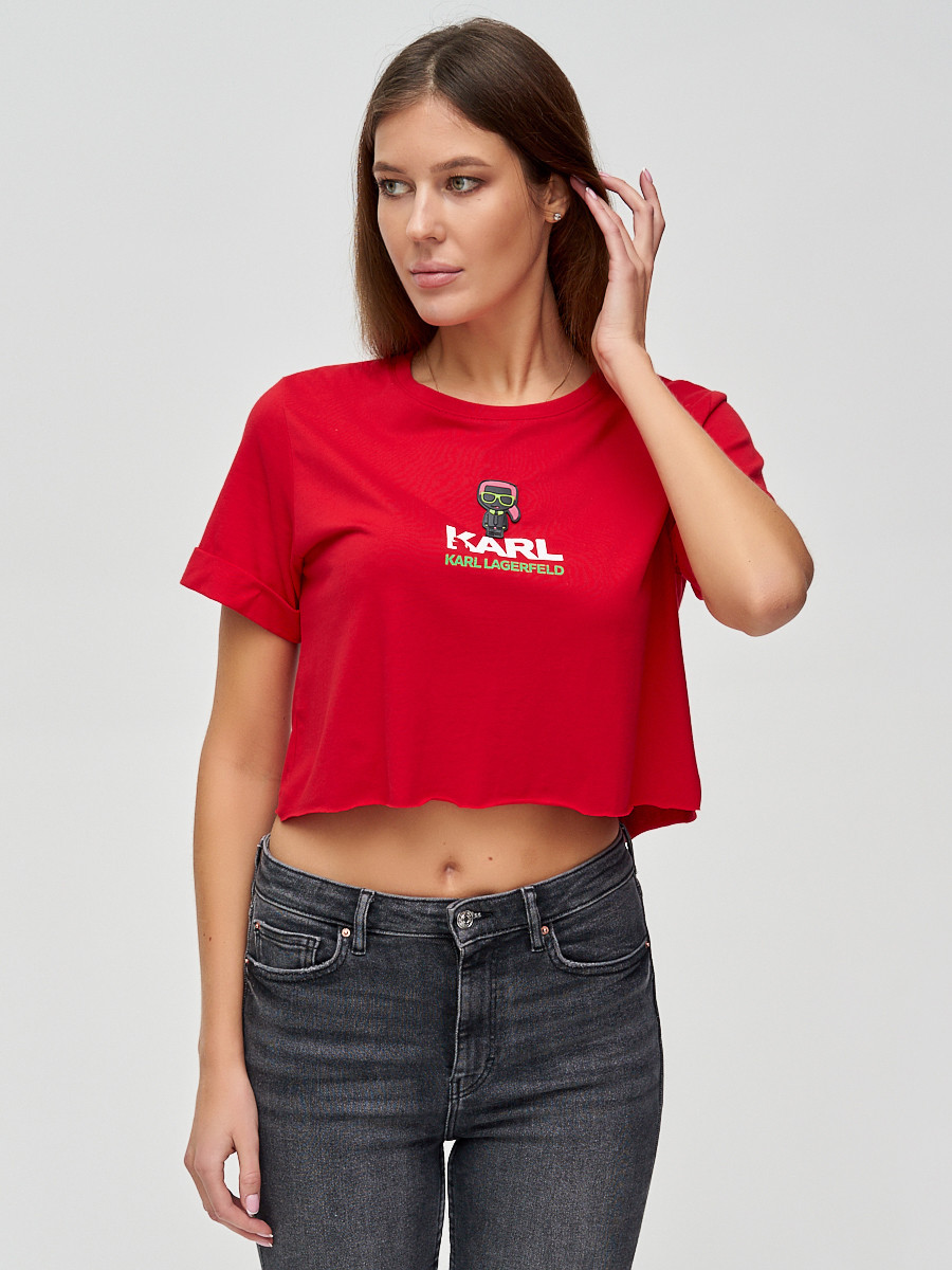 Купить оптом Топ футболка женская красного цвета 9008Kr в Казани