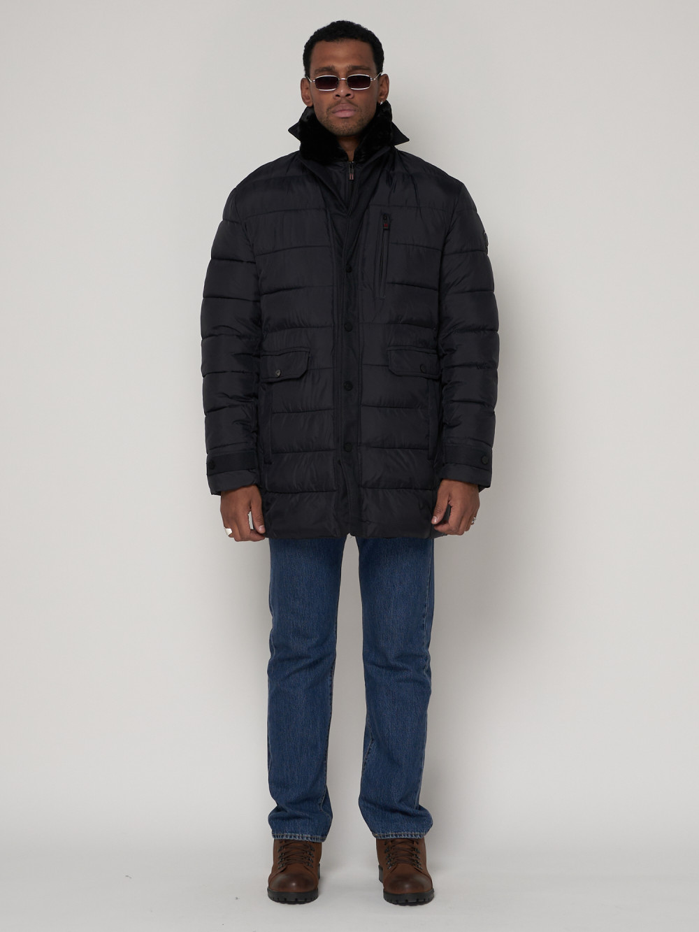 Купить оптом Куртка зимняя мужская классическая темно-синего цвета 92962TS в Екатеринбурге