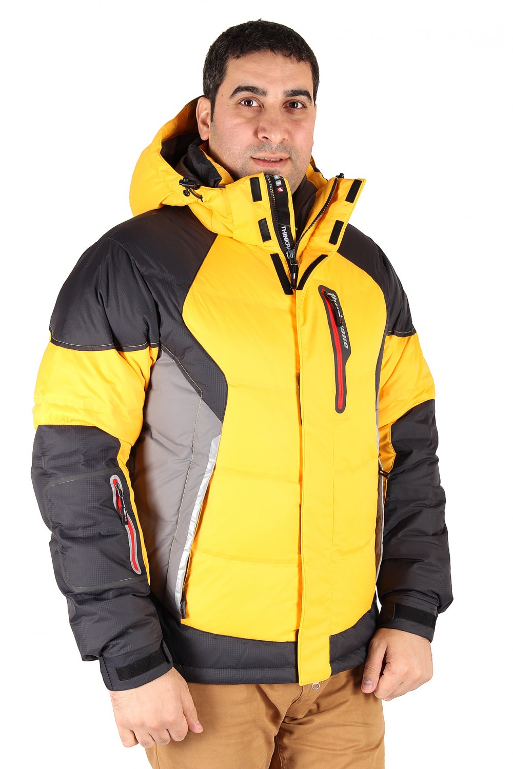 Купить оптом Куртка пуховик мужская желтого цвета 9855J