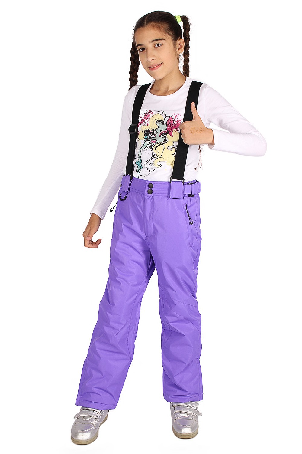 Купить оптом Брюки горнолыжные подростковые для девочки фиолетового цвета 816F