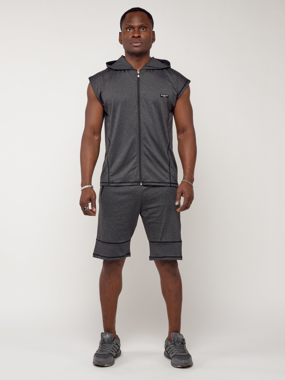 Купить оптом Спортивный костюм летний мужской темно-серого цвета 22610TC
