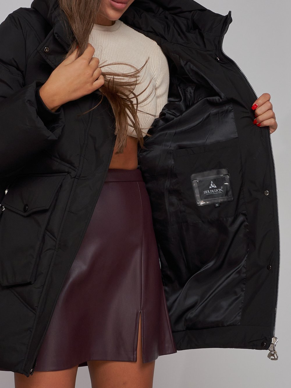 Зимняя женская куртка модная с капюшоном светло-коричневого цвета 52310Ch 1