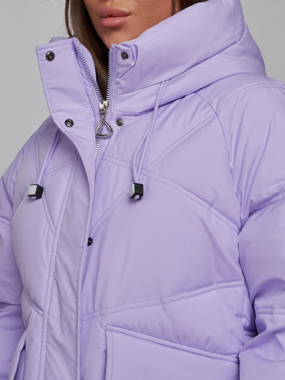 Зимняя женская куртка модная с капюшоном светло-коричневого цвета 52310F 1