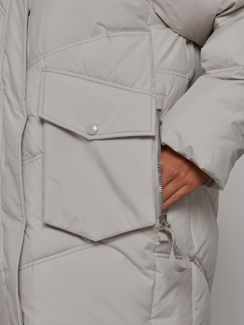 Зимняя женская куртка модная с капюшоном светло-коричневого цвета 52310SS 1
