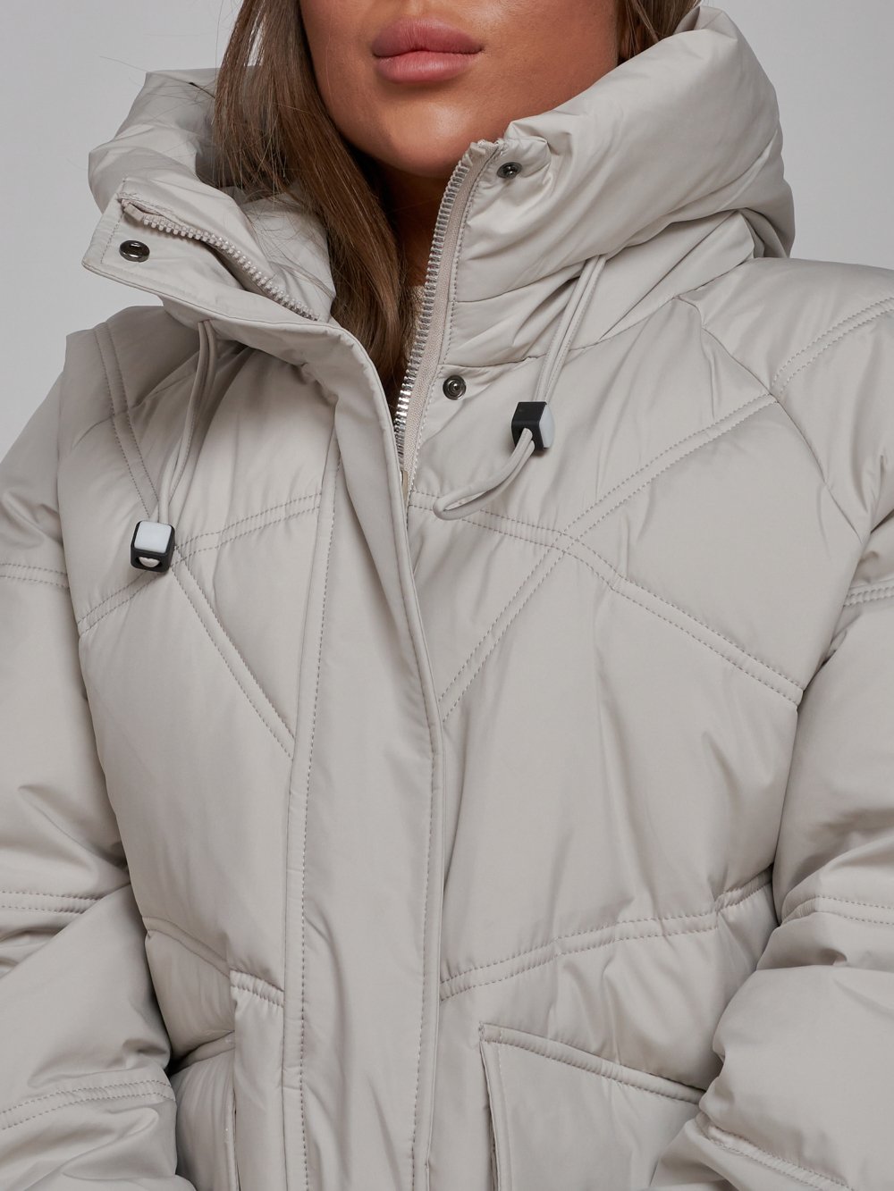 Зимняя женская куртка модная с капюшоном светло-коричневого цвета 52310SS 1