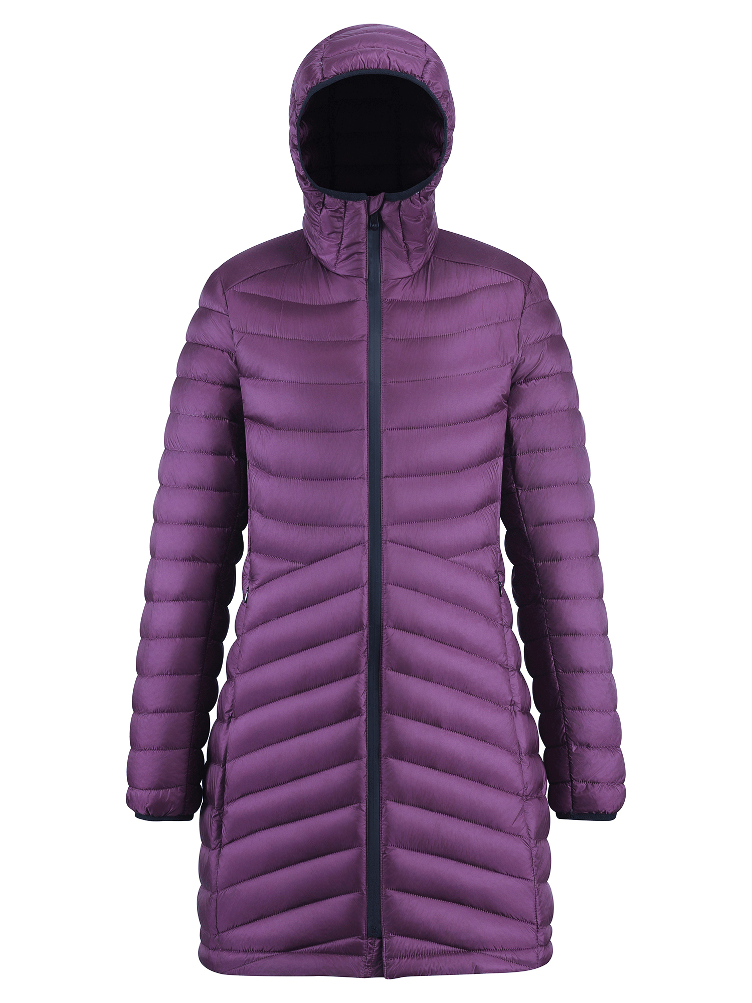 Купить Куртка женская удлинённая стёганая с капюшоном и графеновой подкладкой темно-фиолетового цвета 9628_1TF, фото 2