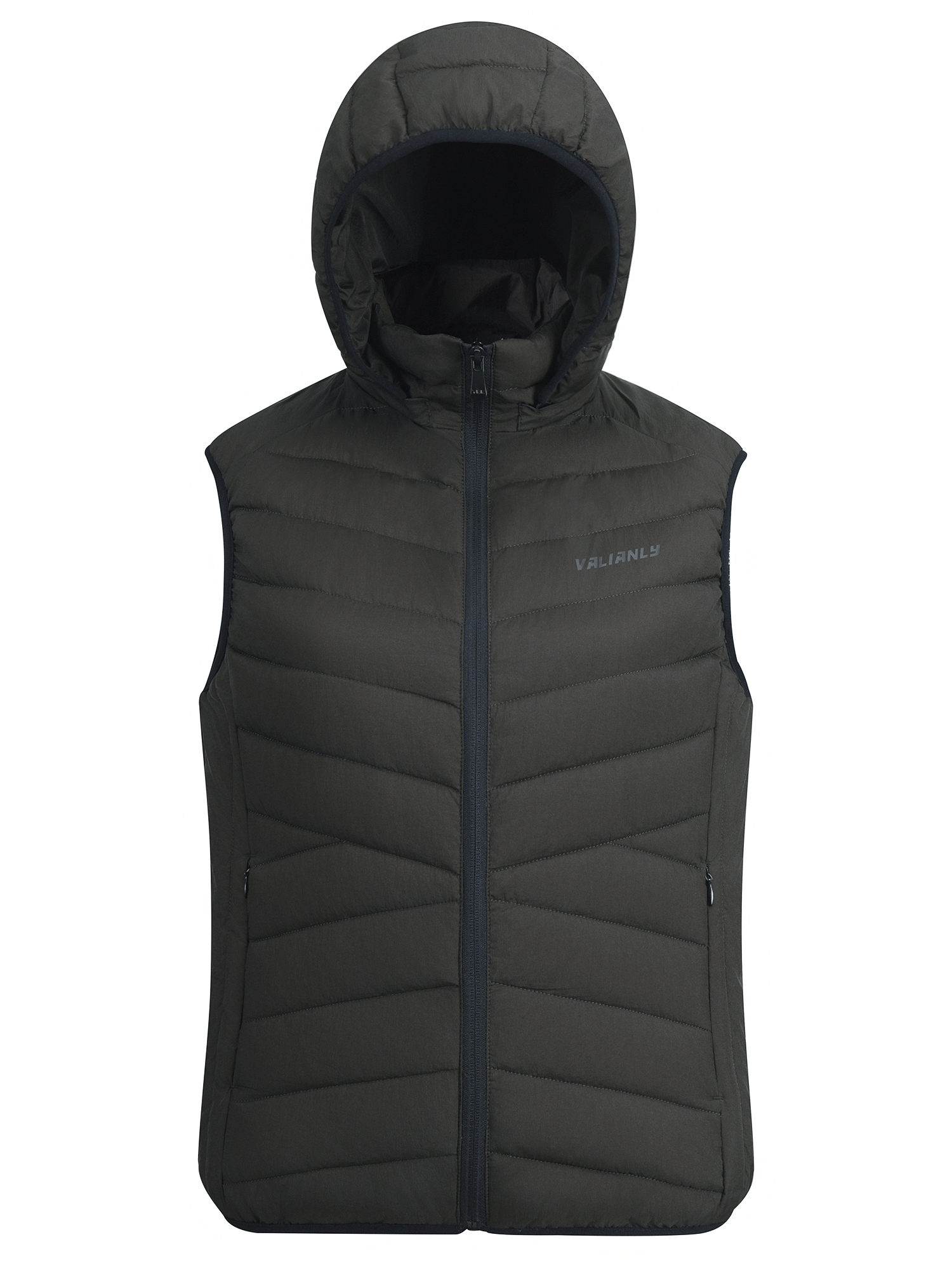 Купить Женский лёгкий стёганый жилет Valianly с капюшоном цвета хаки 9636_2Kh, фото 2