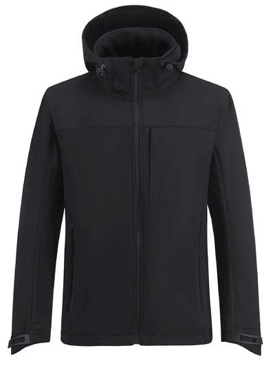 Оптом Ветровка мужская софтшелл виндстоппер с капюшоном спортивная черного цвета 9615_1Ch, фото 2