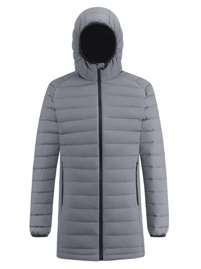 Оптом Куртка мужская удлинённая стёганая с капюшоном и графеновой подкладкой серого цвета 9629_1Sr, фото 2