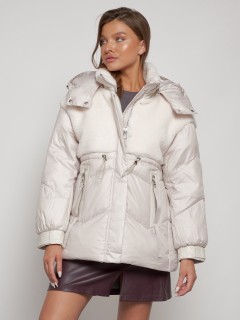 Куртка зимняя женская с овчиной УЦЕНКА бежевого цвета 0933B