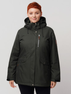 Купить оптом женскую зимнюю горнолыжную куртку большого размера болотного цвета в интернет магазине MTFORCE 2047Bt