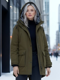 Парка женская зимняя MTFORCE c капюшоном цвета хаки 2329Kh
