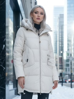 Куртка зимняя женская с капюшоном модная бежевого цвета 3193B