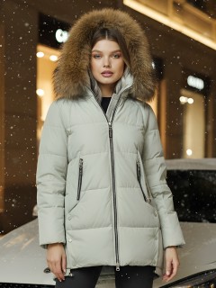 Купить куртку женскую зимнюю с мехом енот премиум класса оптом от производителя недорого в Екатеринбурге 381ZS