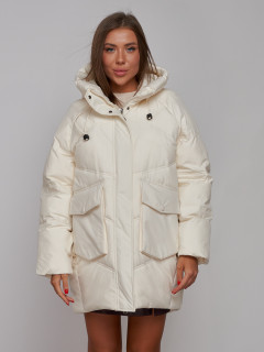 Зимняя женская куртка модная с капюшоном светло-коричневого цвета 52310B
